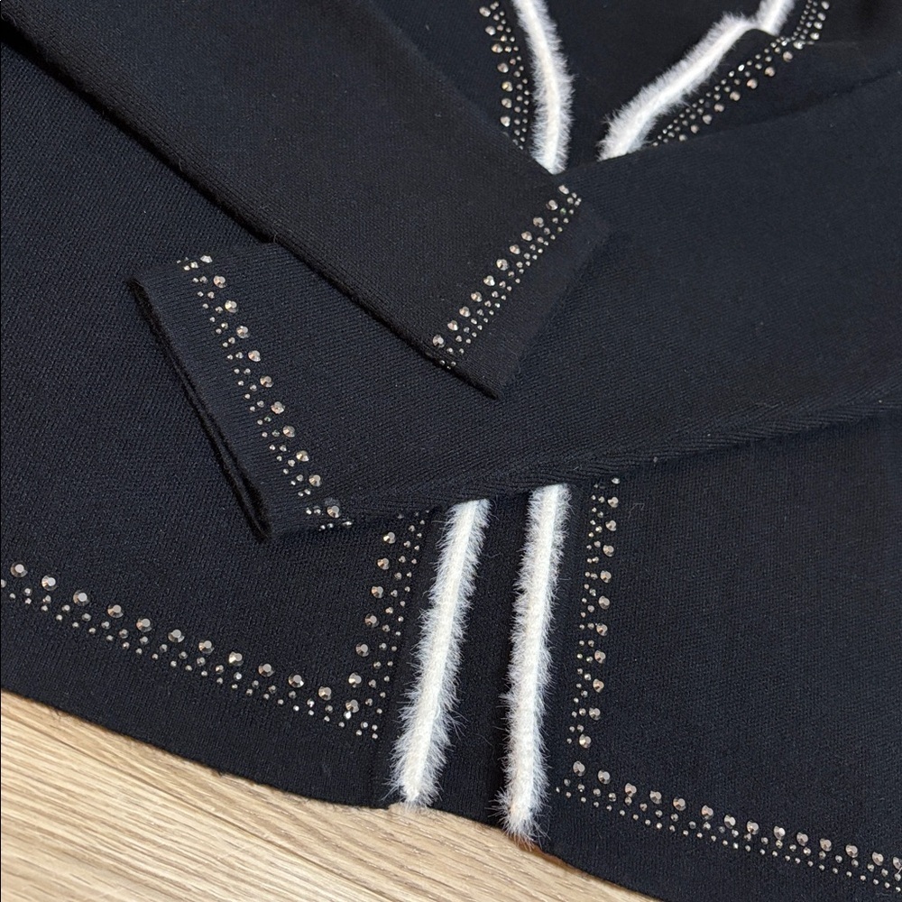 BELLDINI (MP) Knit Cardigan Rhinestones Eyelash Trim Black - Medium Petite - Picture 12 of 13